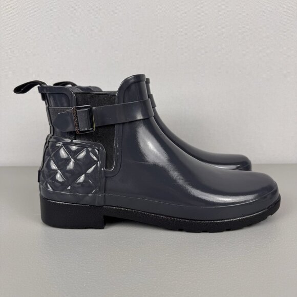 Hunter Boots Womens 10 Gray Quilted Gloss Refined Slim Fit Chelsea Waterproof - Picture 1 of 12